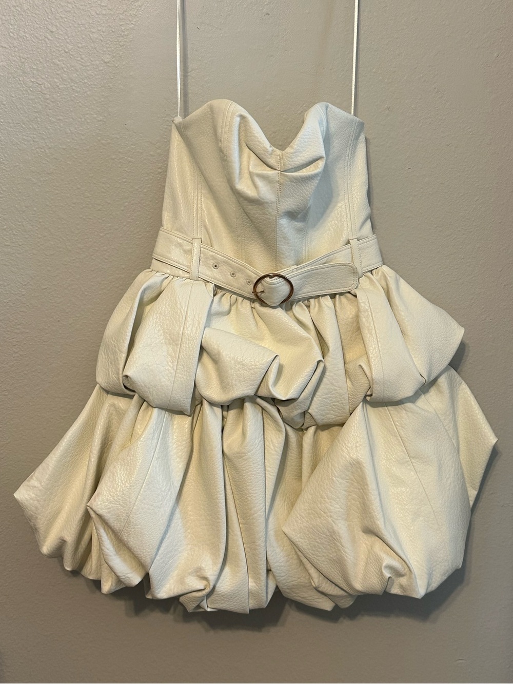 Anthropologie Ivory Strapless Bubble Mini Dress with Belt